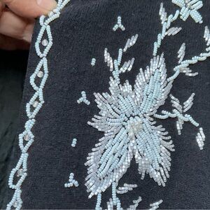 Vintage cardigan lambswool black Cardigan detailed beaded White Floral design M